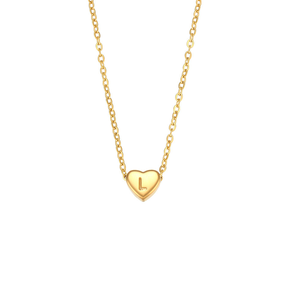 Wholesale heart-shaped jewelry stainless steel electroplated 18K gold letter necklace